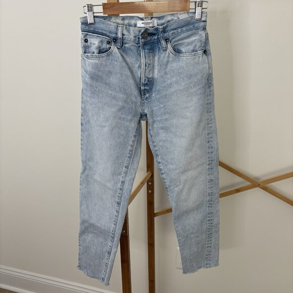 Moussy Lt Wash Slim Straight Crop Jean (Sz 24) 100% Cotton Mid Rise Button Front - Picture 1 of 11